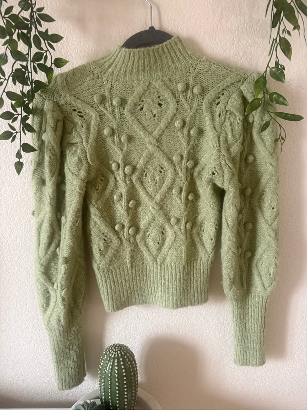 Zara Light Green Textured Bobble Turtleneck Sweater - Picture 2 of 3